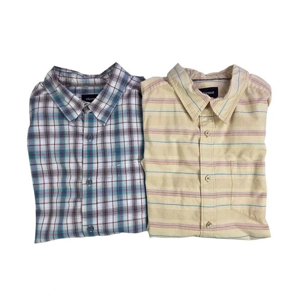 MARMOT Shirt Lot (2) Men's XL Plaid Stripes Short Sleeve Outdoor‎ Lightweight